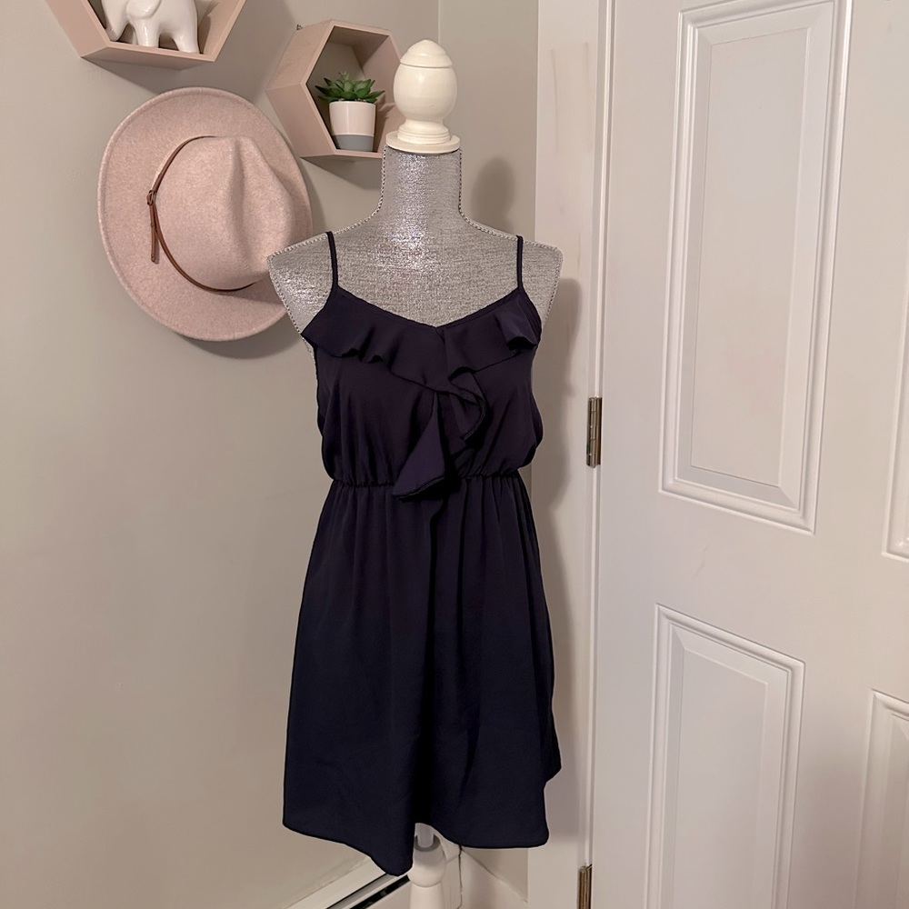 Navy Blue Ruffle Sun Dress